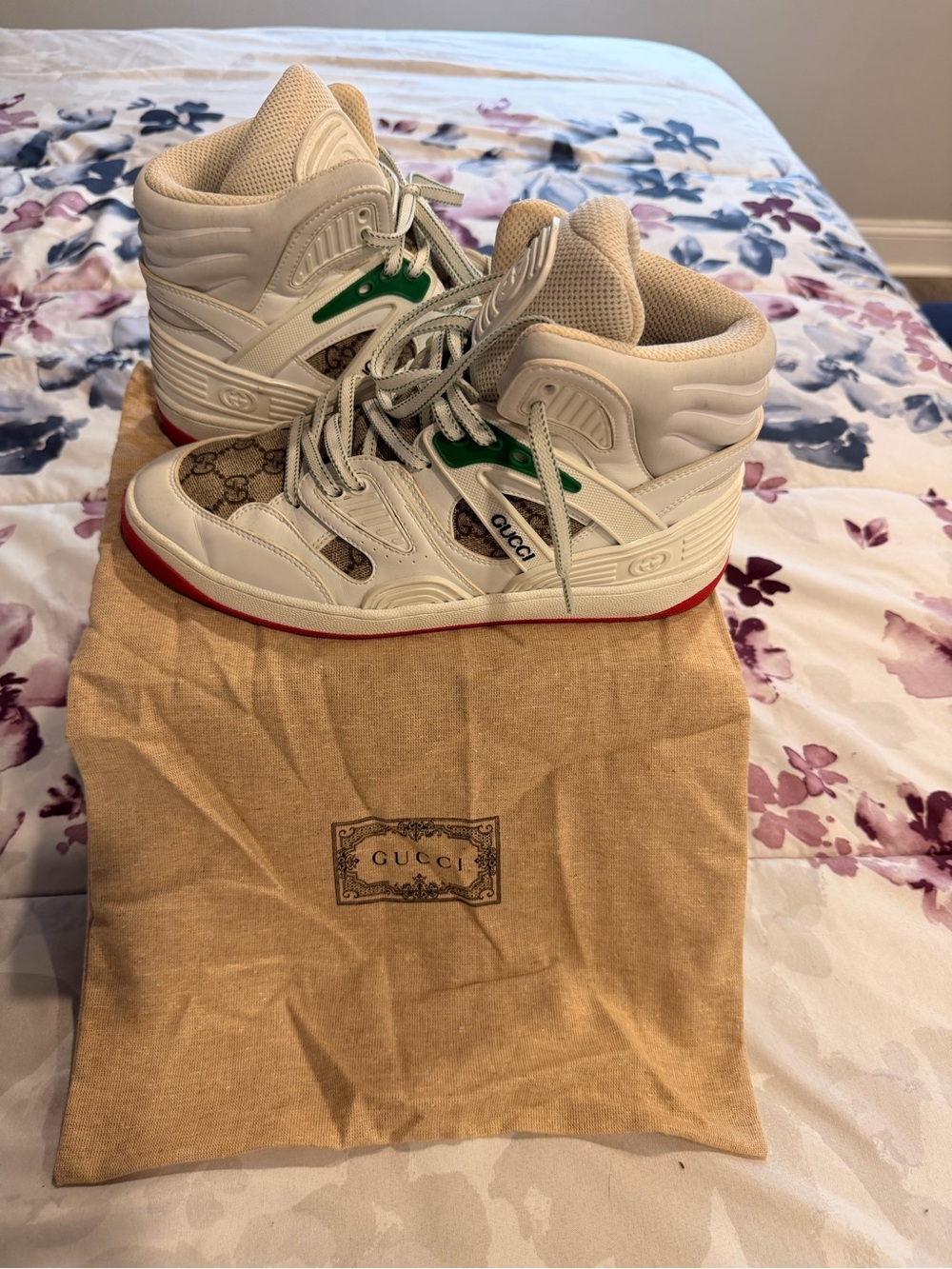 Auth Gucci W Basket High-Top Sneakers Wht Demetra Supreme GG Monogram w/ DB Box - Picture 2 of 5